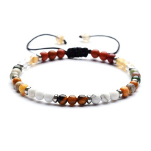 Mode 4mm Mixte Naturel Inde Agate Perle Bracelet Réglable Blanc Turquoise Oeil De Tigre Perles Tressé Bracelet Réglable